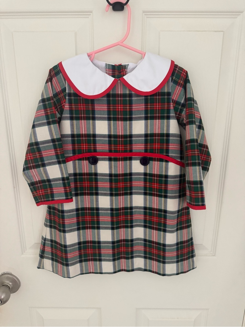 The Beaufort Bonnet Company Red, Green & White Plaid Peter Pan Collar Dress